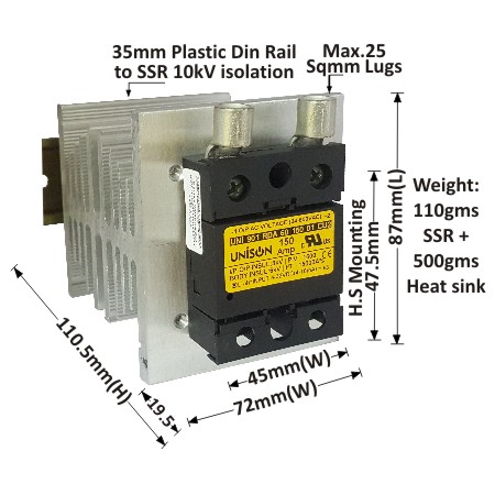UNI 901 RDA 60 150 01 CU2 + B-72 HEAT SINK + DIN RAIL