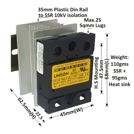UNI 901 RDA 60 50 01 AL5 + G-68 HEAT SINK + DIN RAIL