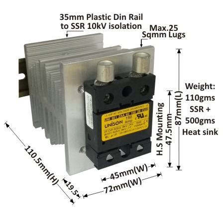 UNI 901 ZAA 60 150 28 CU2 + B-72 HEAT SINK + DIN RAIL