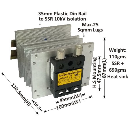 UNI 901 ZAA 60 200 28 CU2 + A-100 HEAT SINK + DIN RAIL