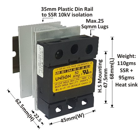 UNI 901 ZAA 60 50 28 AL5 + G-68 HEAT SINK + DIN RAIL