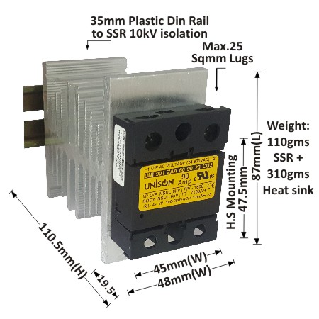 UNI 901 ZAA 60 90 28 CU2 + B-48 HEAT SINK + DIN RAIL