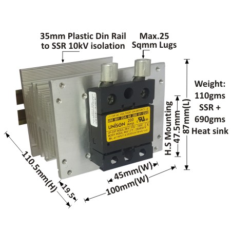 UNI 901 ZDA 60 200 01 CU2 + A-100 HEAT SINK + DIN RAIL