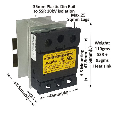 UNI 901 ZDA 60 50 01 AL5 + G-68 HEAT SINK + DIN RAIL