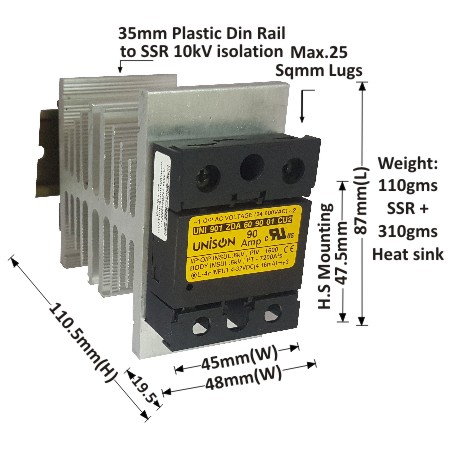 UNI 901 ZDA 60 90 01 CU2 + B-48 HEAT SINK + DIN RAIL