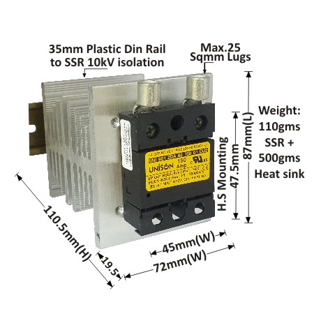UNI 901 ZDA 60 150 01 CU2 + B-72 HEAT SINK + DIN RAIL