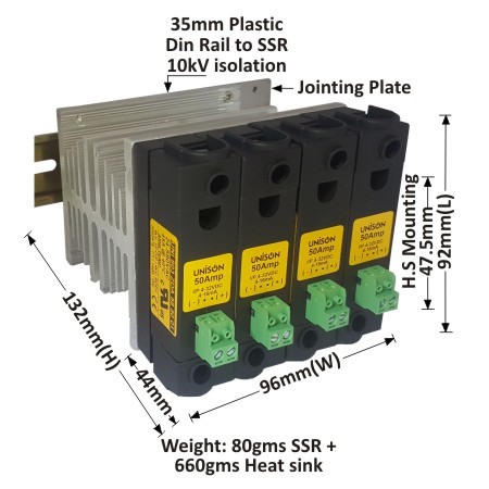 UNI 803 ZDA 58 50 01 - 4 NOS. SSR + B-96 HEAT SINK + DIN RAIL