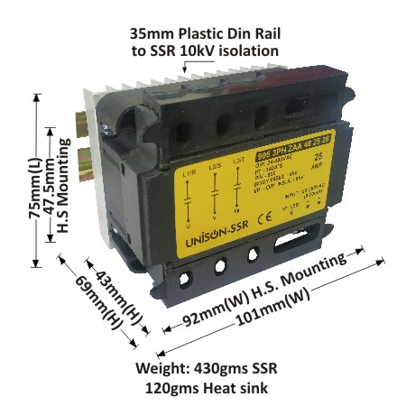 UNI 905 3PH ZAA 48 25 28 + E-75 HEAT SINK + DIN RAIL