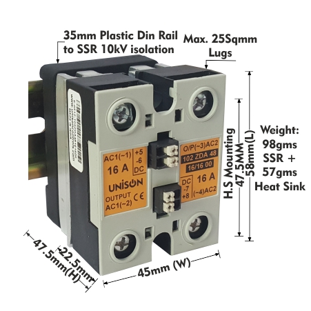 UNI 102 ZDA 48 16/16 00 + C-56 HEAT SINK + DIN RAIL