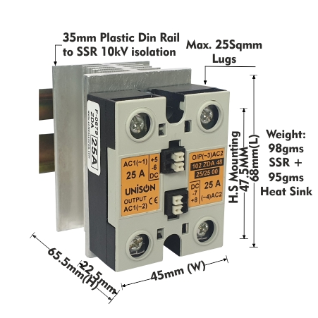 UNI 102 ZDA 48 25/25 00 + G-68 HEAT SINK + DIN RAIL