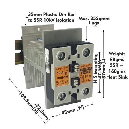 UNI 102 ZDA 48 50/50 01 + T-45 HEAT SINK + DIN RAIL