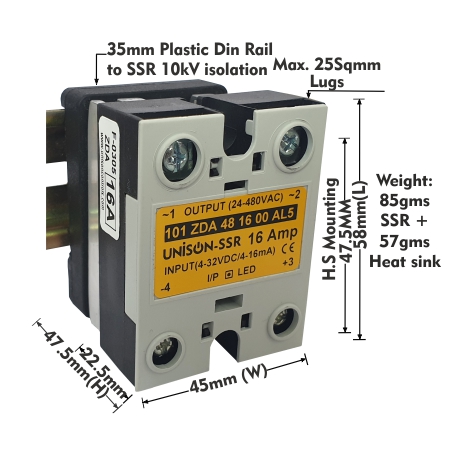 UNI 101 ZDA 48 16 00 AL5 + C-56 HEAT SINK + DIN RAIL