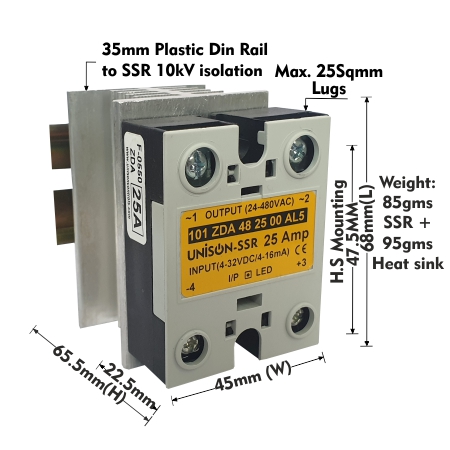 UNI 101 ZDA 48 25 00 AL5 + G-68 HEAT SINK + DIN RAIL