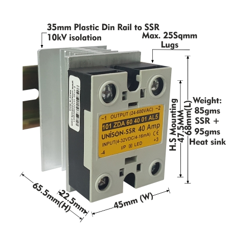 UNI 101 ZDA 60 40 01 AL5 + G-68 HEAT SINK + DIN RAIL