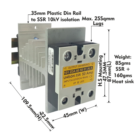 UNI 101 ZDA 60 50 01 AL5 + T-45 HEAT SINK + DIN RAIL