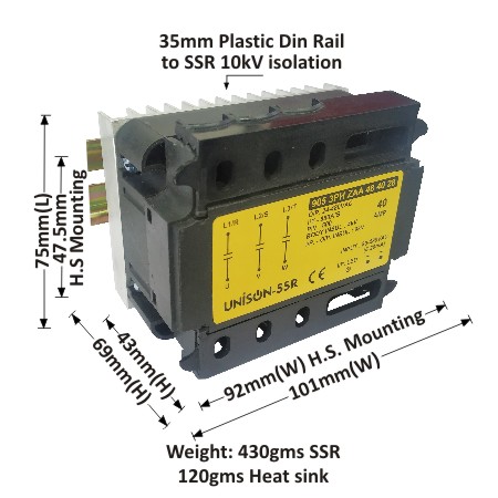 UNI 905 3PH ZAA 48 40 28 + E-75 HEAT SINK + DIN RAIL