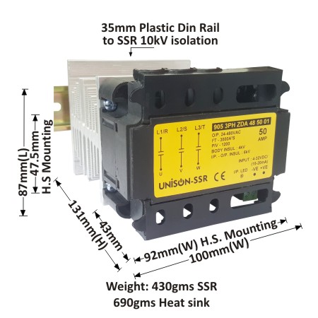 UNI 905 3PH ZDA 48 50 01 + A-100 HEAT SINK + DIN RAIL
